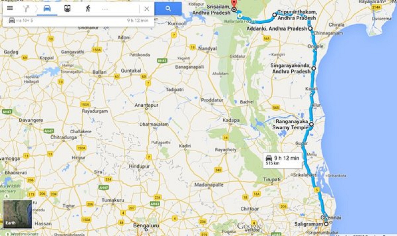 Travelling And Route Map Of Srisailam,Kurnool District Andhra Pradesh